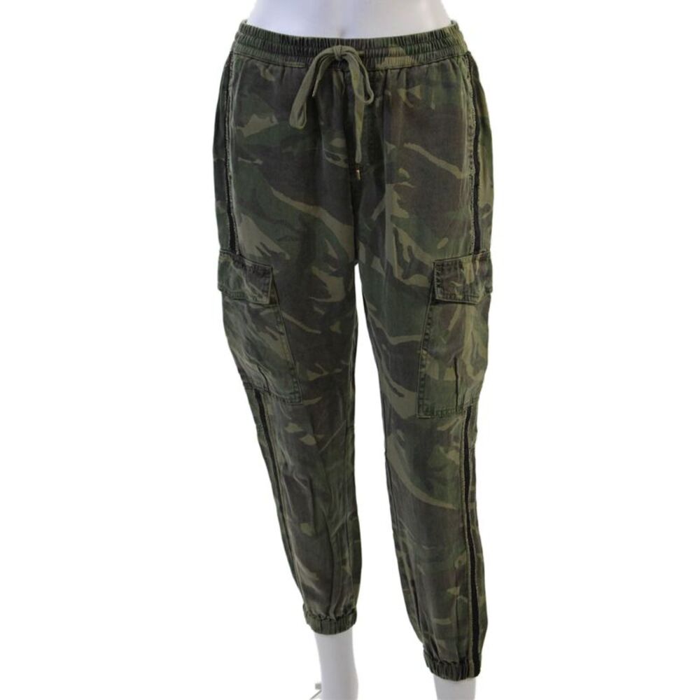 Pam & Gela Unisex Green Camo Cargo Jogger Pants Drawstring 100% Lyocell Size S